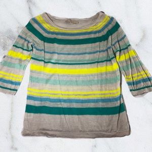 Loft Cream Neon Striped Half Sleeve Sweater